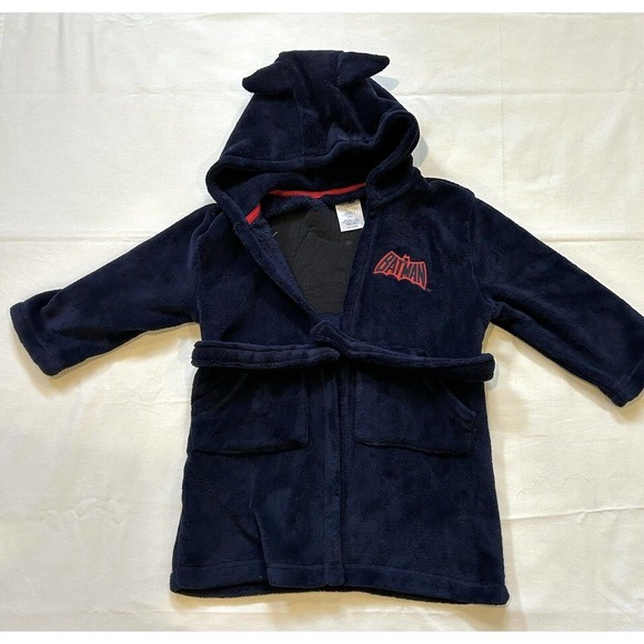 Boy's Batman Robe Gap Kids Blue w/ Bat Symbol Hood Ears Size 4 DC Comics Fuzzy - Picture 3 of 10